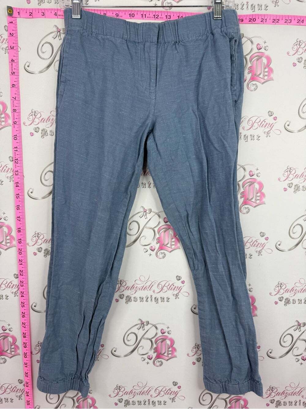COTTON WORLD LINEN BLEND Women's Elastic Waist Track Joggers in Slate Blue
